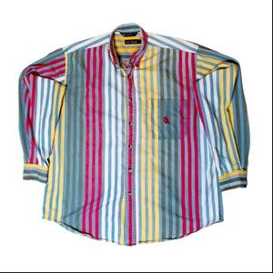 Nautica Vintage Button Up Stripe Color Block Shirt